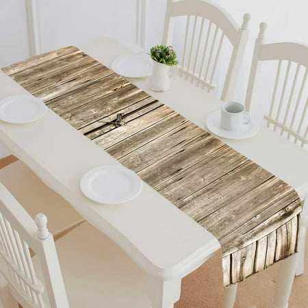 

PKQWTM vintage brown wooden door locked Cotton and Linen Table Runner Kitchen Dining Room Supplies Size 16x72 Inch