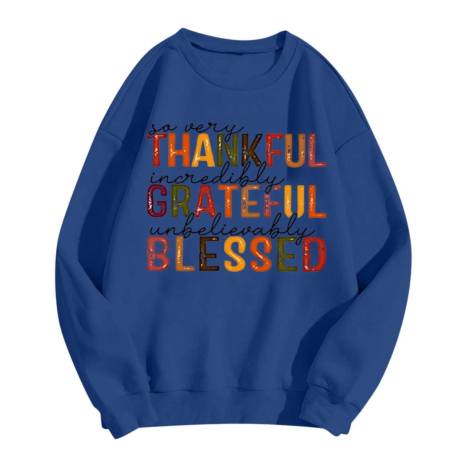 Thanksgiving Oversize Women Long Sleeve Crewneck Sweatshirts Letter Printed Lightweight Loose Sweatshirts Blouse Top Mens Long Sleeve Shirt Zip Hoodie Pocket Women Knit Sweater Pants Set Front Zip