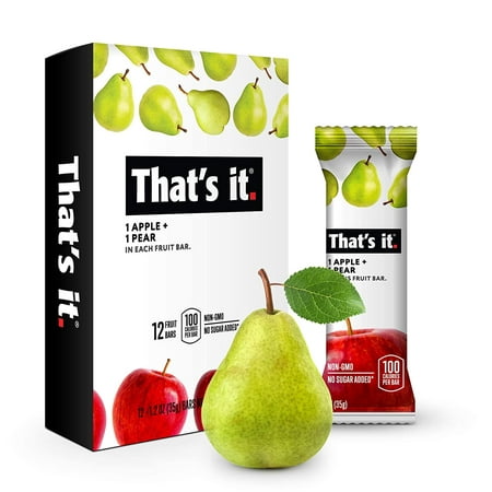 That s it. Apples + Pear 100% Natural Real Fruit Bar Best High Fiber Vegan Gluten Free Healthy Snack Paleo for Children & Adults Non GMO Sugar-Free No preservatives Energy Food (Pack of 12)