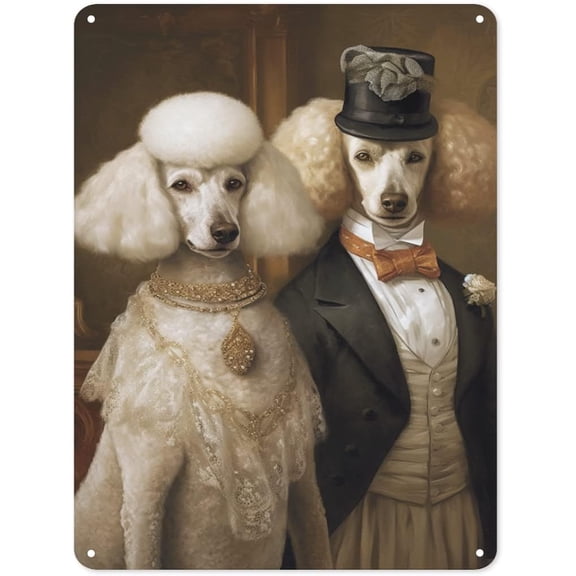 Funny Metal Sign Poodles Couple Tin Sign Art Poster Tin Sign Metal Home Bathroom Decor Animal Decor Man Cave Vintage Wall Decor Christmas Decor 12x8 in