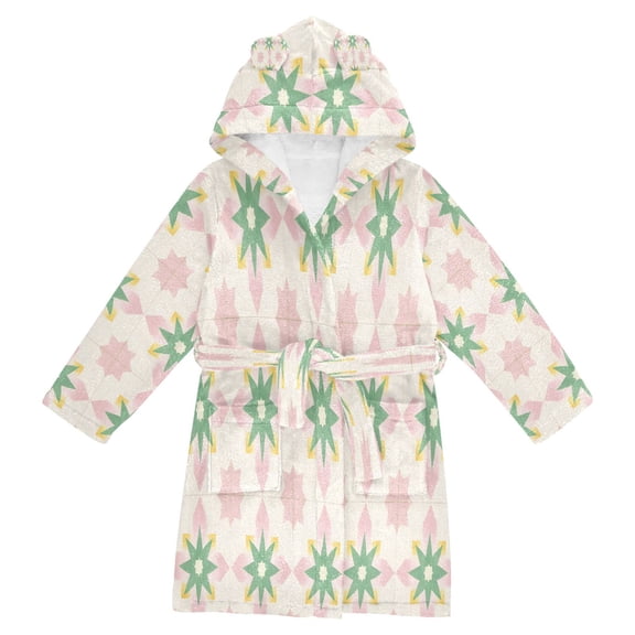 FORMRS Niños Bathrobe Unisex Hooded Robe Soft Plush Pajamas Sleepwear, Size 2-3T, Retro Green Stars