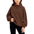 thumbnail image 6 of Hzzrkos Girls Corduroy Mock Neck Sweatshirt Long Sleeve Casual Pullover Tunic Top Soft Textured Shirt with Side Slit Hem Relaxed Daily School Travel Wear Brown, 6 of 6