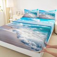 thumbnail image 4 of jejeloiu Serene Coastal Waves Bed Sheets,Blue Sky Beach Print Full Size Sheets For Boys,Turquoise Beige,4-Piece,1 Flat Sheet, 1 Fitted Sheet and 2 Pillowcases, 4 of 6