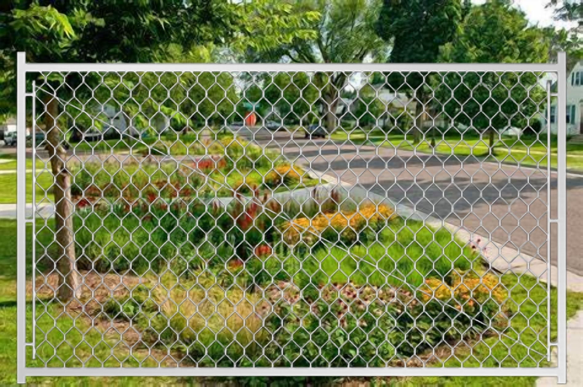 Privacy Fence Adjustable Chain Link Walk Gate Kit with Round Corner Frame, Fit-Right, 3.8'H,Fence Panels