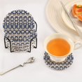 thumbnail image 5 of Haosy Set of 6 Drink Woven Coaster with Holder Heat Resistant Non-Slip Bar Coasters 4 Inches Elegant Indigo Ikat Print, 5 of 7