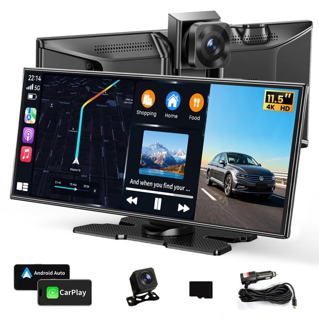 Pantalla CarPlay Kuayvan de 11,5" inalámbrica con cámara de tablero 4K y GPS