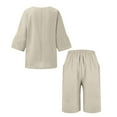 thumbnail image 5 of Ndbuld Women's Linen Shorts Sets 2 Piece Summer Short Sleeve Top and Shorts Sweatsuit Set Vacation Beach Outfits Beige 3XL, 5 of 5