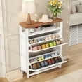 thumbnail image 4 of Casendy Shoe Storage Cabinet with 2 Flip Doors for 16 Shoes, Living Room Cabinet with Adjustable Storage Shelves, Wooden Shoe Rack for Entryway, White, 4 of 8