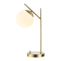 SAFAVIEH Suna 20 in. Mid-century Brass Iron USB Port Table Lamp with White Glass Shade