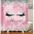 thumbnail image 3 of 4PCS/Set Pretty Eyelash Shower Curtain set Waterproof Cloth Polyester Bath Curtain Bathtub Curtains, Bathroom Carpet Bath Mat Toilet Rugs, Bathroom Decor, 72"x72", Bling Pink Hello Gorgeous, 3 of 7