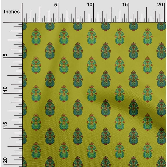 oneOone Cotton Poplin Lime Green Fabric Floral & Paisley Block Craft Project Decor Fabric Printed By The Yard 42 Inches Wide