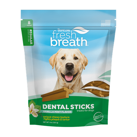 TropiClean Fresh Breath Dental Sticks for Large Dogs (25+ Pounds), 8ct, 8oz - Made in USA - Removes Plaque & Tartar