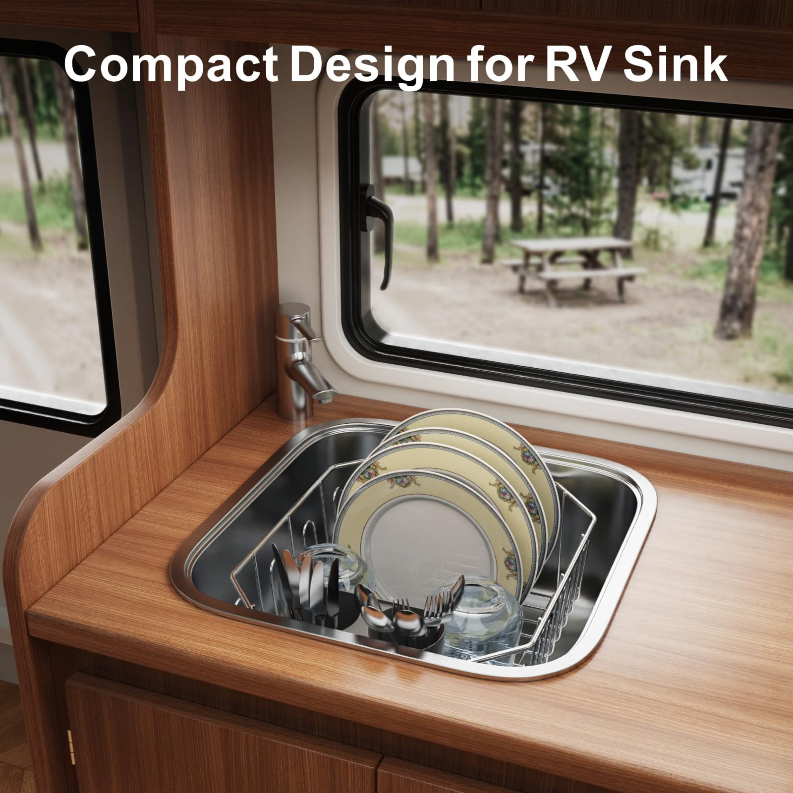 Small In Sink Dish Drying Rack - Stainless Steel Compact Drainer For Rv Kitchen Apartment  Rust Resistant Inside 1-2 Person Households 11.6" W X 13.4" L Silver