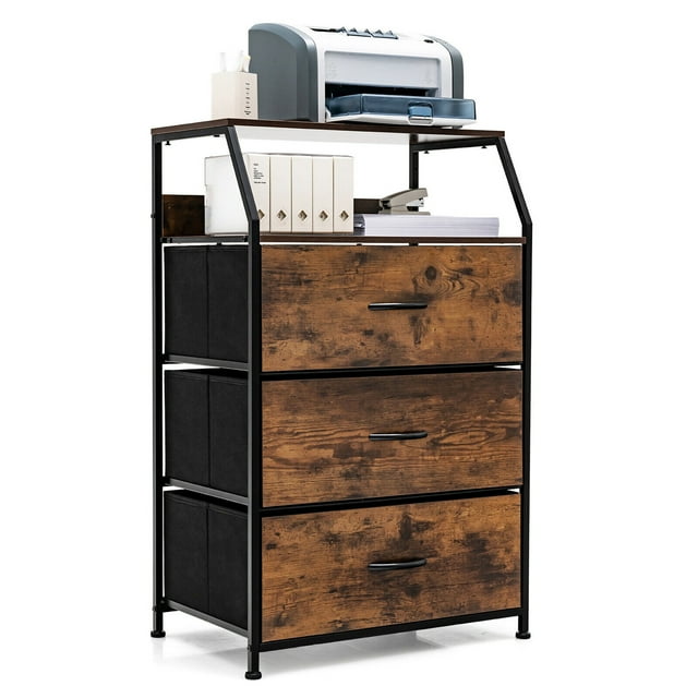 Gymax Commode à 3 Tiroirs avec Armoire de Rangement Supérieure pour Chambre à Coucher