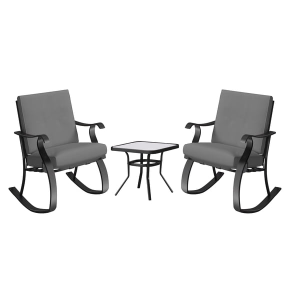 Four Seasons Courtyard Ensemble Bistro à Bascule 3 Pcs en Acier Gramercy, Gris