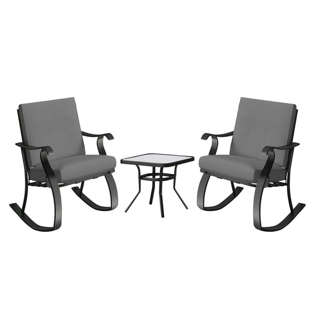Four Seasons Courtyard Gramercy Steel 3 Piece Rocking Bistro Set, Gray
