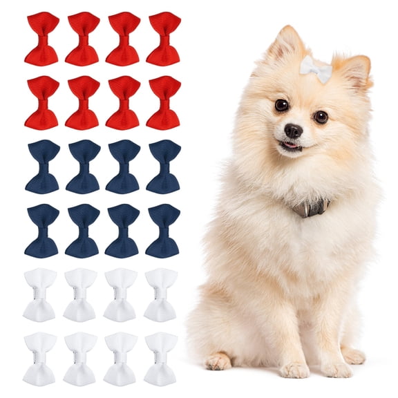 Uxcell Cute Dog Hair Bows, 1.6" Pet Small Bowknot with Clips Hair Barrettes Bows Pet Grooming Costume Accessories, (Black, White, Blue, 24 Pcs), Intended for Puppies Cats Party Birthday