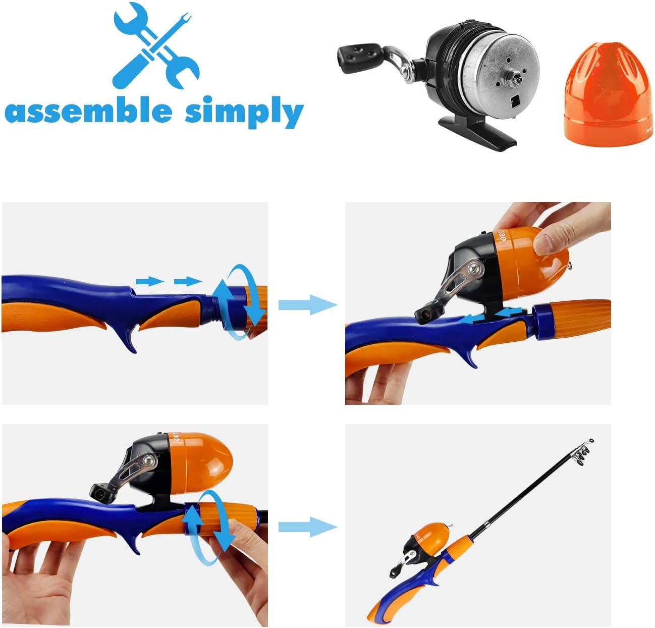 SNYNUXX Kids Fishing Pole Set Portable Telescopic Kids Fishing Rod and Reel Combo Kit with Tackle Box for Beginners, Orange
