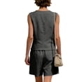 thumbnail image 4 of JULMCOMO Cotton Linen Sets for Women 2 Piece Button Down Deep V Neck Summer Tank Tops Wide Leg Trendy Shorts Matching Sets with Pockets Black M, 4 of 5