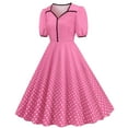 thumbnail image 1 of B91xZ Robe d'Été à Manches Courtes pour Femmes, Col Rond, Décontractée, Ample, Plissée, Maxi Robe avec Poches, Rose m, 1 of 5