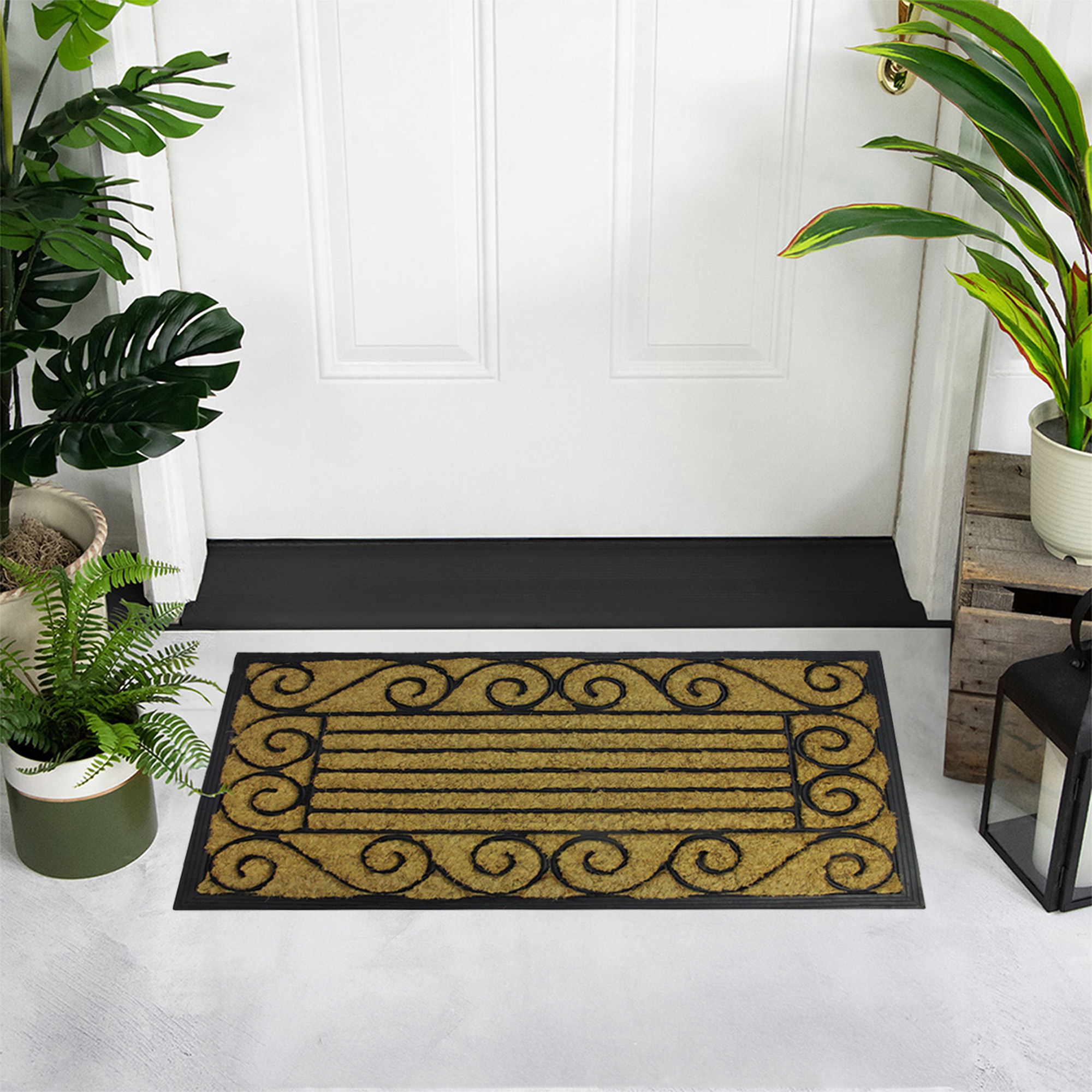 Decorative Black Rubber and Coir Outdoor Rectangular Door Mat 29.5" x 17.75"