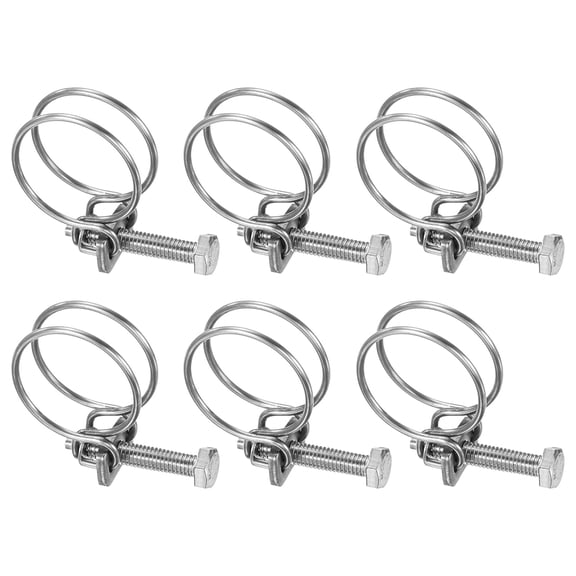Uxcell 6-Pack Double Wire Hose Clamp, 25-29mm Stainless Steel Hose Clips Adjustable for Dust Collection Hose