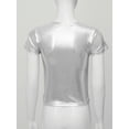 thumbnail image 6 of zdhoor Womens Metallic Glossy Short Sleeve Tops Slim Fit Party Shirt Festival Rave Dance Costume Silver XL, 6 of 7
