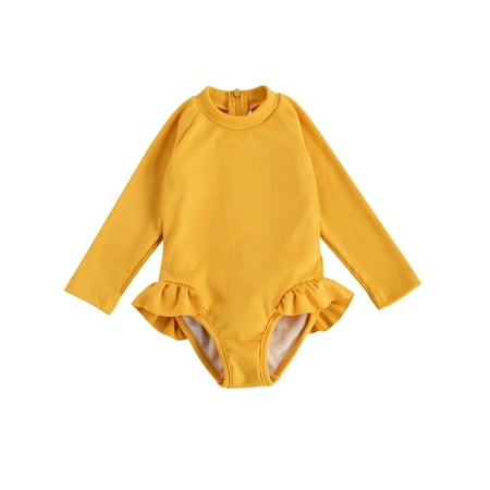 

Bmnmsl Girl Swimwear Long Sleeve Round Neck Ribbed One Piece