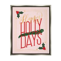 Happy Holly Days Botanical Holiday Holiday Graphic Art Luster Gray Framed Art Print Wall Art
