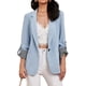 thumbnail image 1 of Blazer de mujer con puños a rayas, chaqueta informal de manga larga de color sólido para oficina, 1 of 5