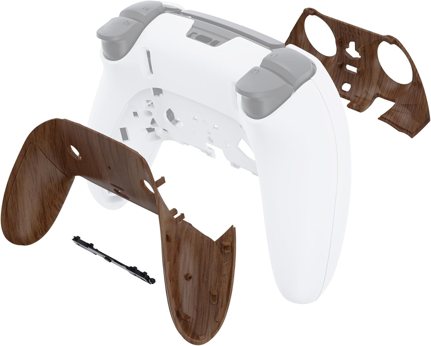 eXtremeRate Top Bottom Decorative Trim Shell Compatible with ps5 Edge Controller DIY Replacement Front Back Clip Shell, Custom Wood Grain Plates Cover Compatible with ps5 Edge Controller
