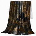 thumbnail image 2 of Black Bear Family beside Forest River and Tall Pines, Peaceful Wildlife Scene for Bear Lovers, Warm Flannel Blanket for Cabin and Lodge, Father's Day Gift, Rustic Home Decor, 2 of 7