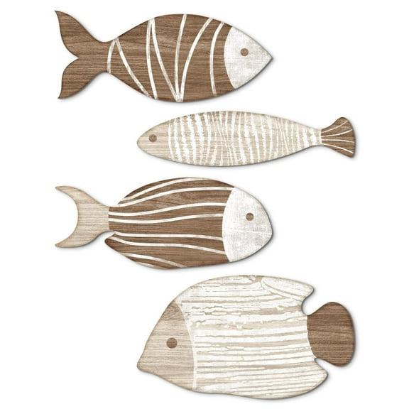 4Pcs Wooden Fish Wall Decor Beach Nautical Coastal Theme Fish Wall Sculpture Art