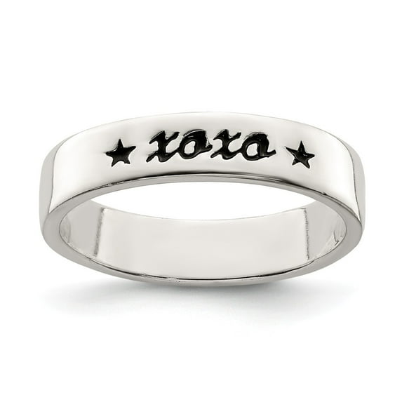 Solid 925 Sterling Silver Vintage Antiqued and XOXO Ring Band Size 8
