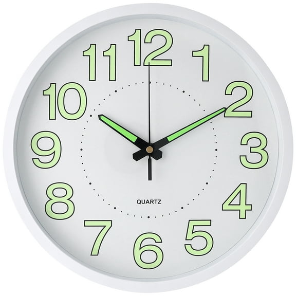 REGALWOVEN Wall Clock, Silent Non Ticking Battery Operated Modern Glow-In-The-Dark Clocks for Home White 12 inch
