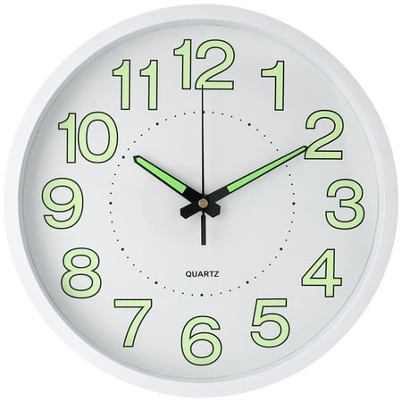 REGALWOVEN Wall Clock, Silent Non Ticking Battery Operated Modern Glow-In-The-Dark Clocks for Home White 12 inch