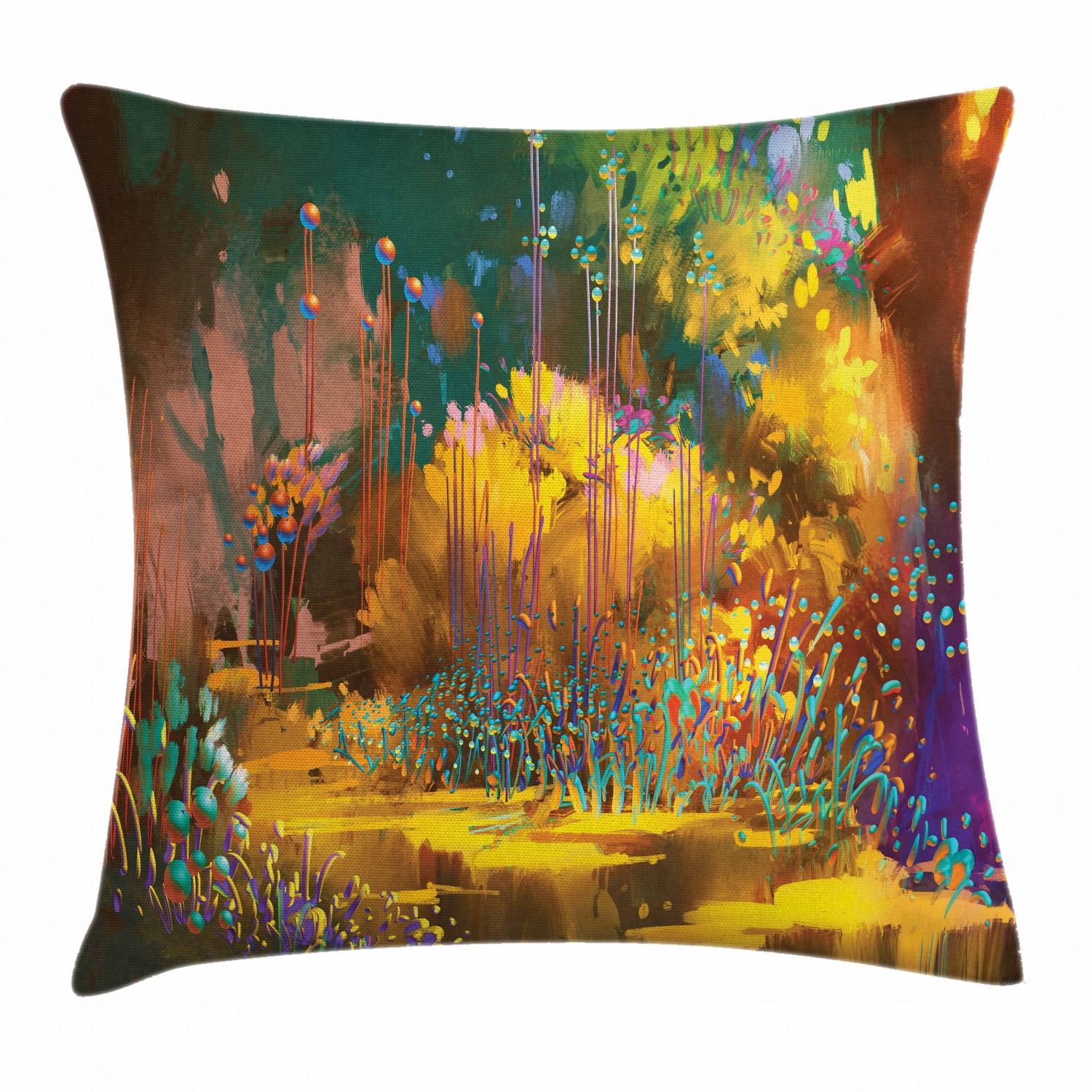 Forest Throw Pillow Cushion Cover, Fantasy Forest Pathway Hypnotic 