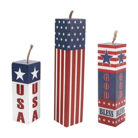 Darzheoy 3 Pcs 4th of July Wooden Table Decorations Patriotic Table Centerpieces Independence Day Wood Firework Fourth of July Table Signs for Home Farmhouse Decor