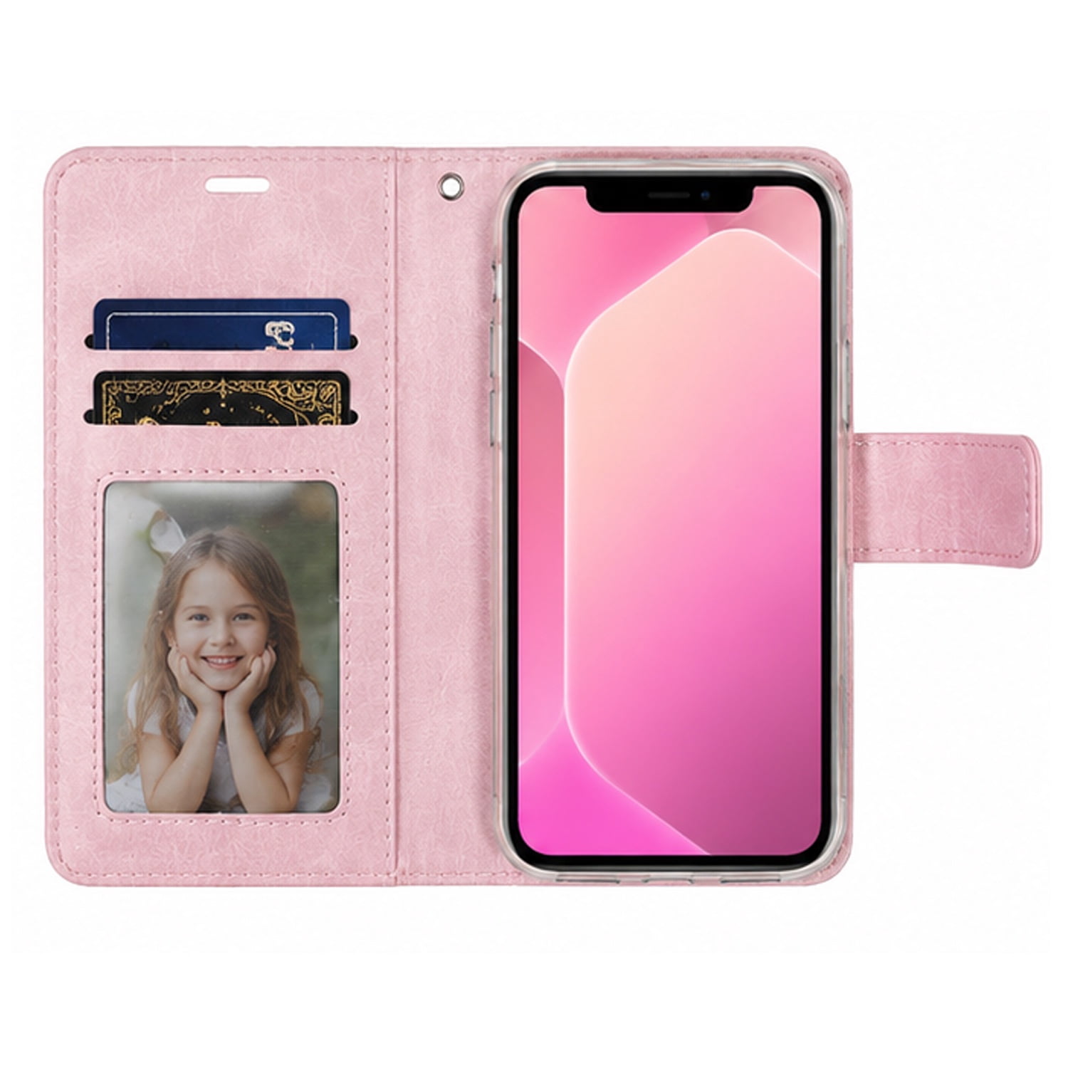 YUW-Small (4.5"-4.8") Universal Wallet Case with 360° Rotating Stand Holder - Pink