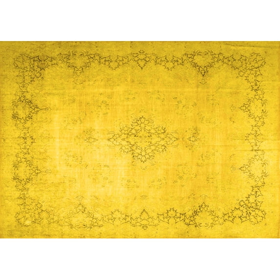 Ahgly Company Machine Washable Indoor Rectangle Persian Yellow Traditional Area Rugs, 4' x 6'