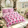 thumbnail image 2 of Manfei Modern Checkered 7-Piece Twin Bedding,Minimalist Polka Dot Bedding Comforter Set,Pink White,Pink Reversible, 2 of 7