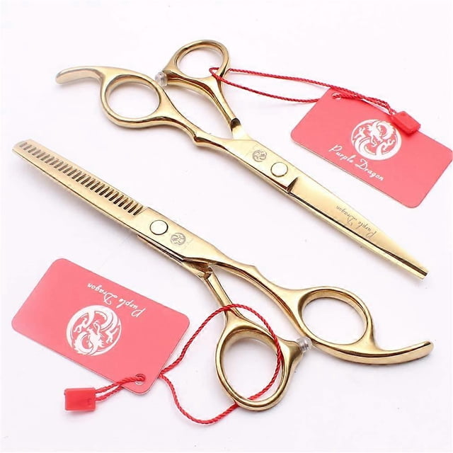 Juego de tijeras profesionales para cortar el cabello de 15 cm (6 pulgadas) de acero japonés, tijeras de barbero con acabado dorado para salón de belleza.