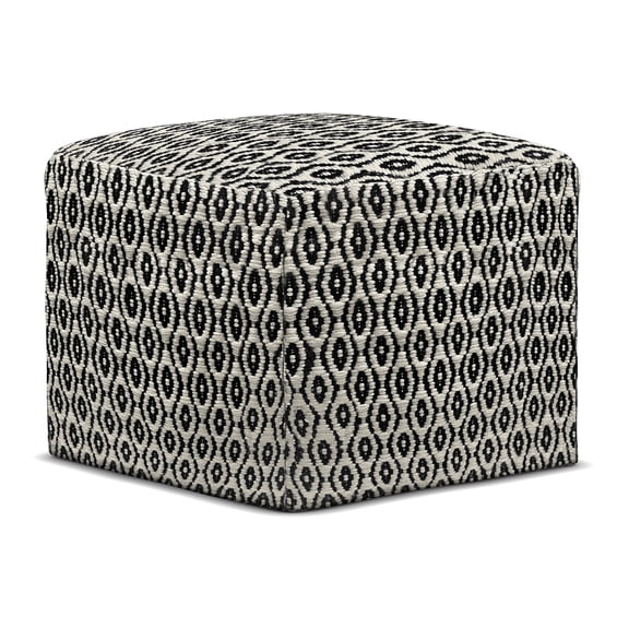 Simpli Home Simpli Home Kiana Boho Square Woven Outdoor/ Indoor Pouf in Black and White Recycled PET Polyester
