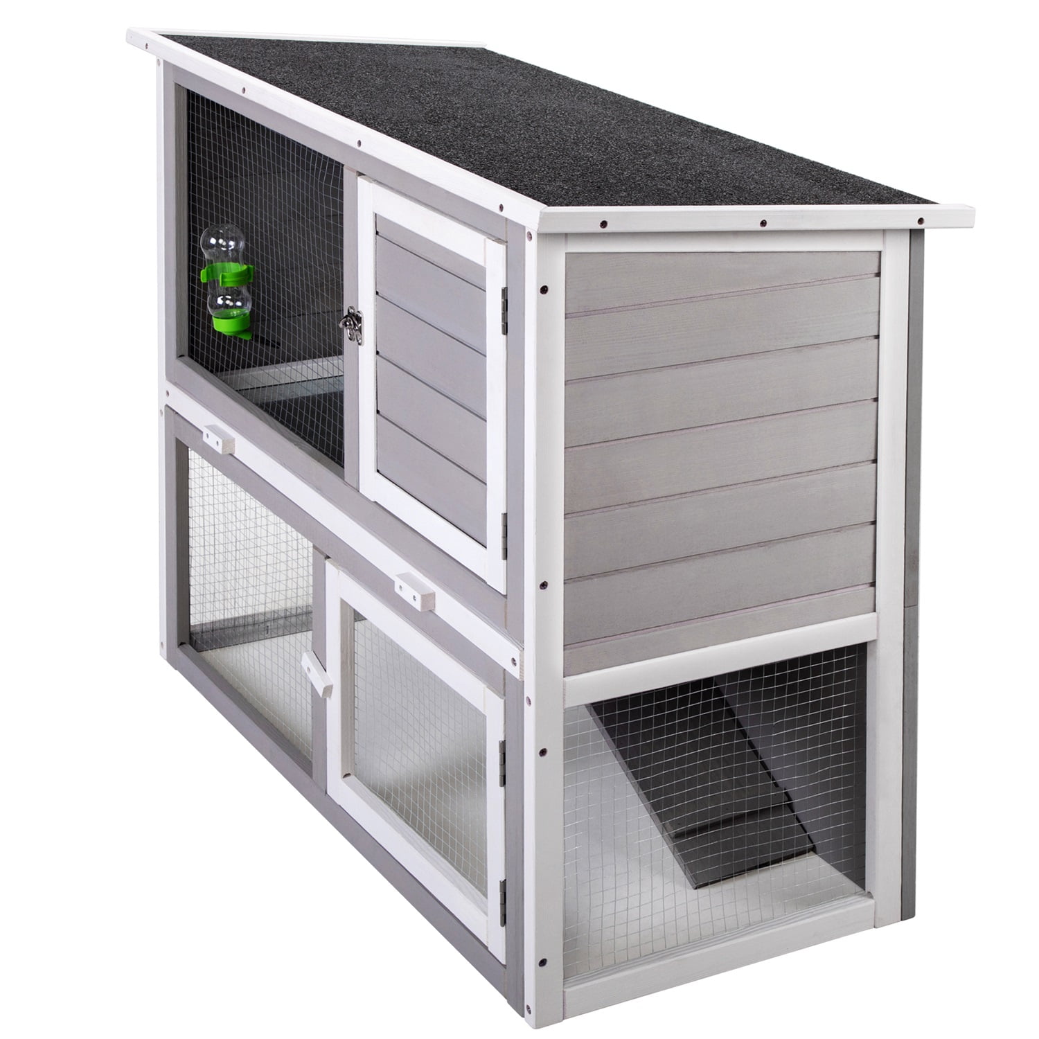 Pefilos 35" Indoor/Outdoor Rabbit Bunny Hutch for Multiple Small Pets Wooden Bunny Cage, Pet Hutches with Removable Tray Guinea Pig Hutch, Two Story Walking Chicken Coop, Gray Pefilos 35" Indoor/Outdoor Rabbit Bunny Hutch for Multiple Small Pets Wooden Bunny Cage, Pet Hutches with Removable Tray Guinea Pig Hutch, Two Story Walking Chicken Coop, Gray
