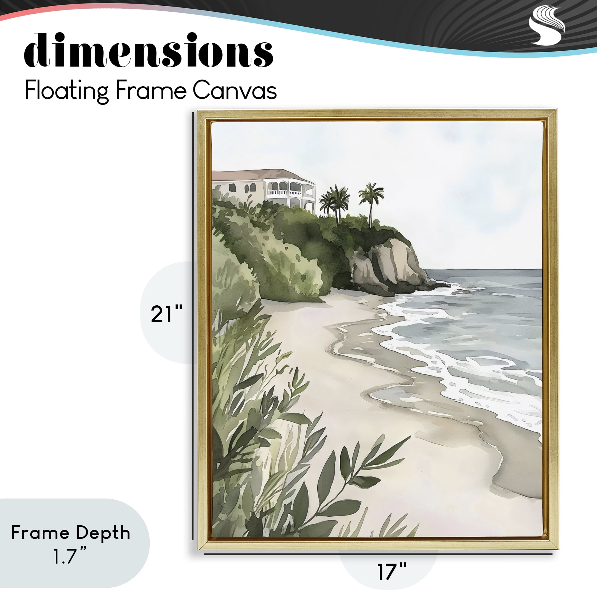 Stupell Industries Coastal Calm Villa on Bluff Gold Framed Floater Canvas Wall Art, design by Riley B