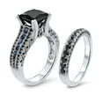 thumbnail image 3 of Dreamofdazzles Jewels 925 Sterling Silver 2.00 Ct Princess Cut Diamond & Blue Sapphire Wedding Engagement Bridal Ring Set 14K White Gold Plated For Women's -5.5, 3 of 4