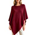 thumbnail image 2 of Womens Spring Autumn Solid Knit Poncho Wrap, Faux Fur Asymmetric Hem Loose Cape, Casual Cozy Relaxed Fit Everyday Layering Cover Up Red L, 2 of 6