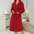 thumbnail image 2 of Aboser Womens Shawl Collar Robes Fuzzy Fleece Winter Bathrobes Warm Soft Midi Length Sleepwear Comfy Long Sleeve Nightgowns with Pockets Red XL, 2 of 6