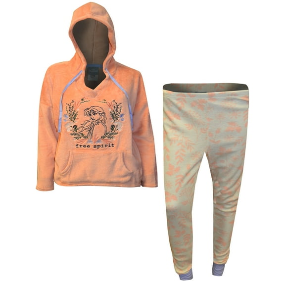 Disney Womens Disney Frozen II Anna Hooded Plush Lounging Pajama