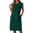 thumbnail image 1 of Youmylove Robe de Plage de Vacances pour Femmes Mode Sans Manches Col Rond avec Poches et Fentes Latérales Collection Printemps Été Robe de Vacances Tendance, 1 of 5
